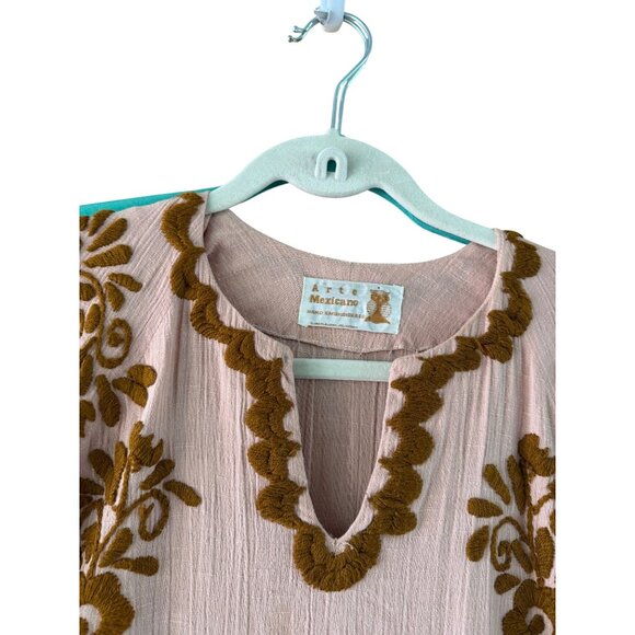 Arte Mexicano Womens Caftan Size M Pink Cotton Hand Embroidered Vintage Rare - Picture 4 of 16